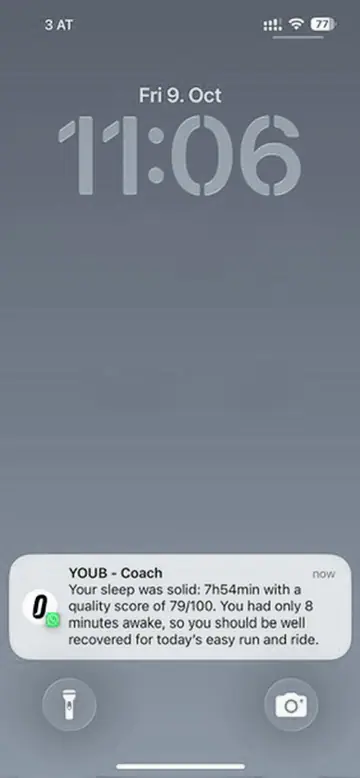 WhatsApp-Nachricht von YOUB Coach am Sperrbildschirm