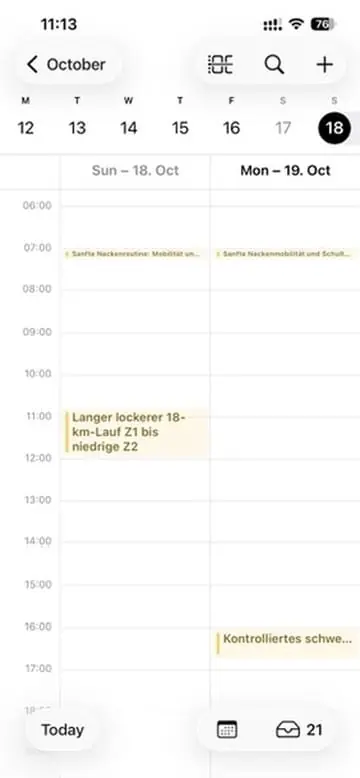 Kalenderansicht mit Trainingseinheiten