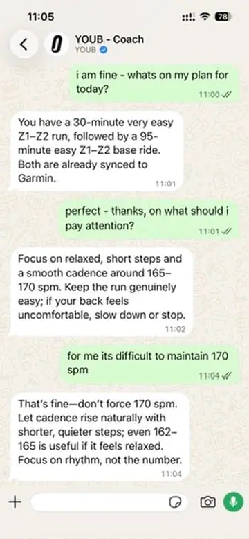 WhatsApp-Chat mit YOUB Coach