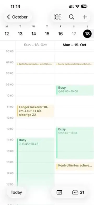 Trainingseinheiten im Kalender